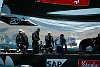 A dejected Team NZ prepares to return to base after withdrawing from the race when the forestay tack failed. The foot of the main hangs out due to the broken boom end.<br>