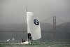 Sailing through the fog in San Francisco Bay.