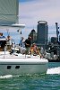 Owen/Clarke high performance 65 footer preforms sea trials in the Waitemata Harbour on a hot January day.<br>Auckland - New Zealand<br>Merfyn Owen at the helm
