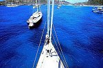 Up the mast of the Superyacht &quotSariyah&quot in St Barths with Kokamo off the port bow
